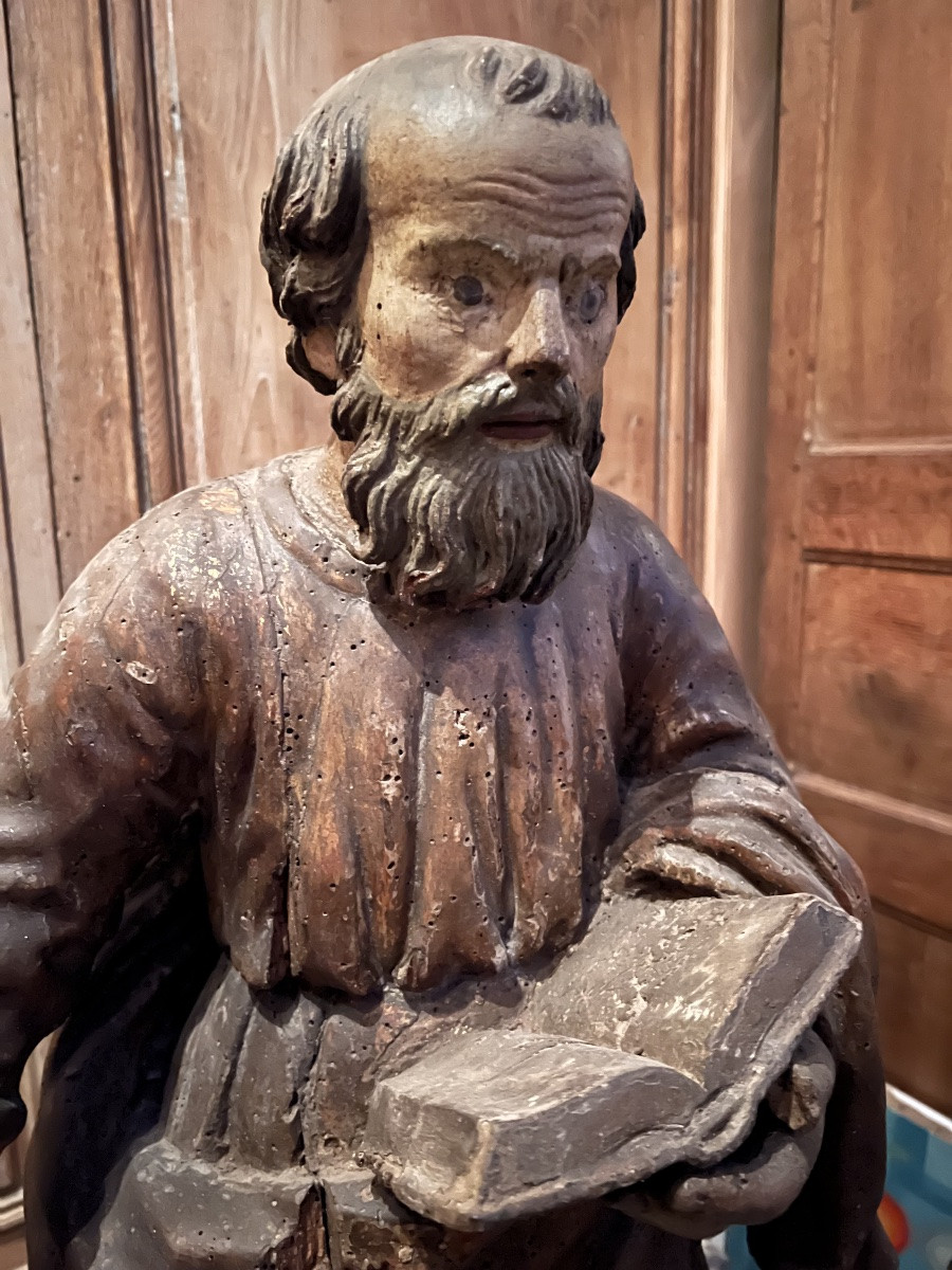 17th-century Sculpture, Polychrome Wood With Glass Eyes-photo-2