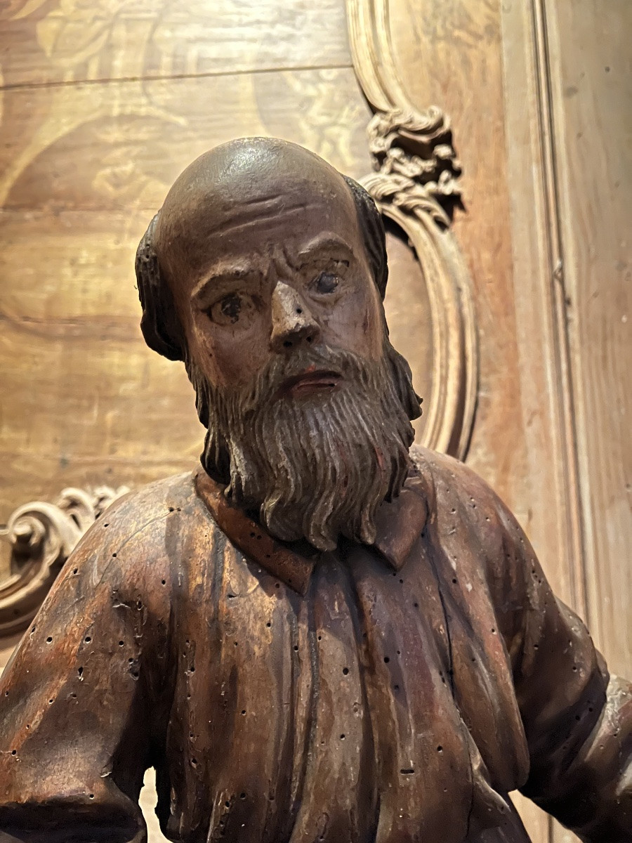 17th-century Sculpture, Polychrome Wood With Glass Eyes-photo-3