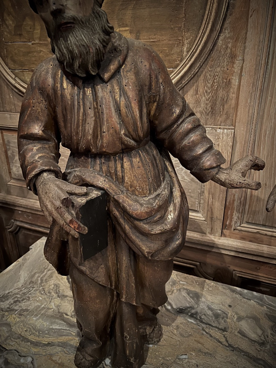 17th-century Sculpture, Polychrome Wood With Glass Eyes-photo-7