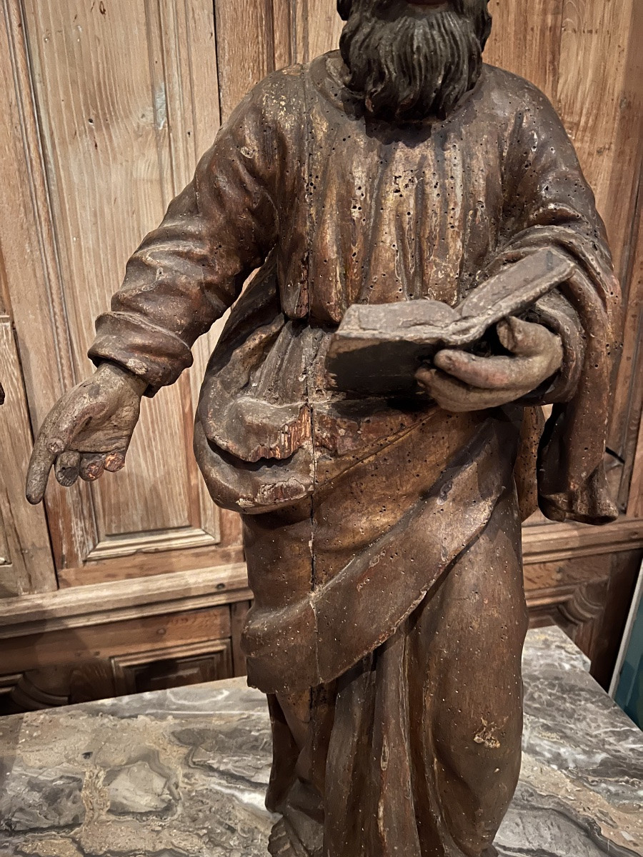 17th-century Sculpture, Polychrome Wood With Glass Eyes-photo-8