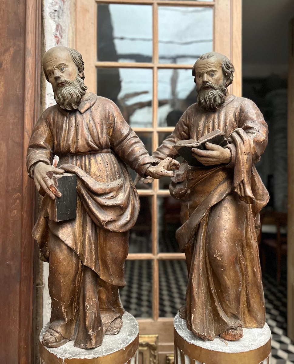 17th-century Sculpture, Polychrome Wood With Glass Eyes