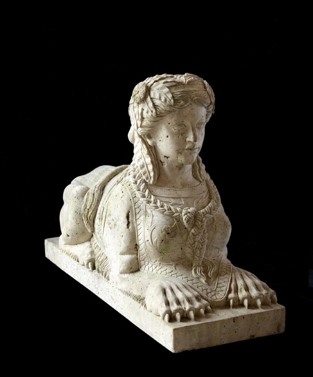 Exquisite Pair Of Stone Sphinxes-photo-2