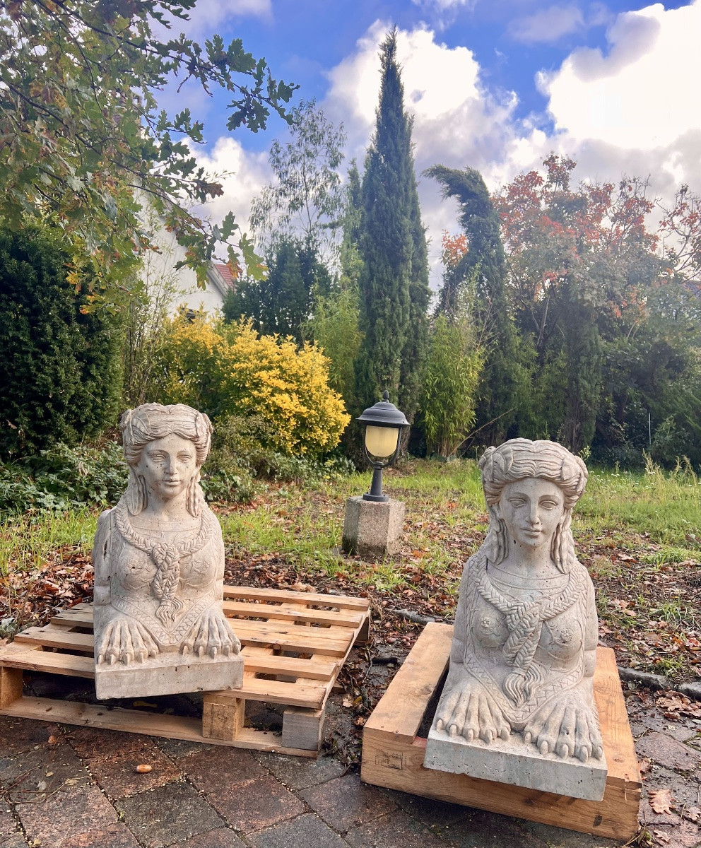 Exquisite Pair Of Stone Sphinxes-photo-3
