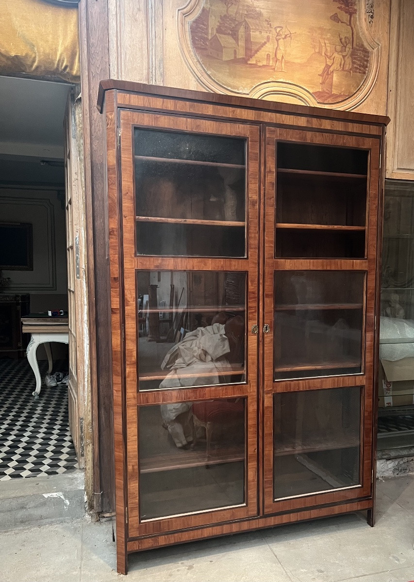 Exceptionnelle Vitrine de Bibliothèque en Marqueterie de Bois de Rose - Époque XVIlle-photo-3