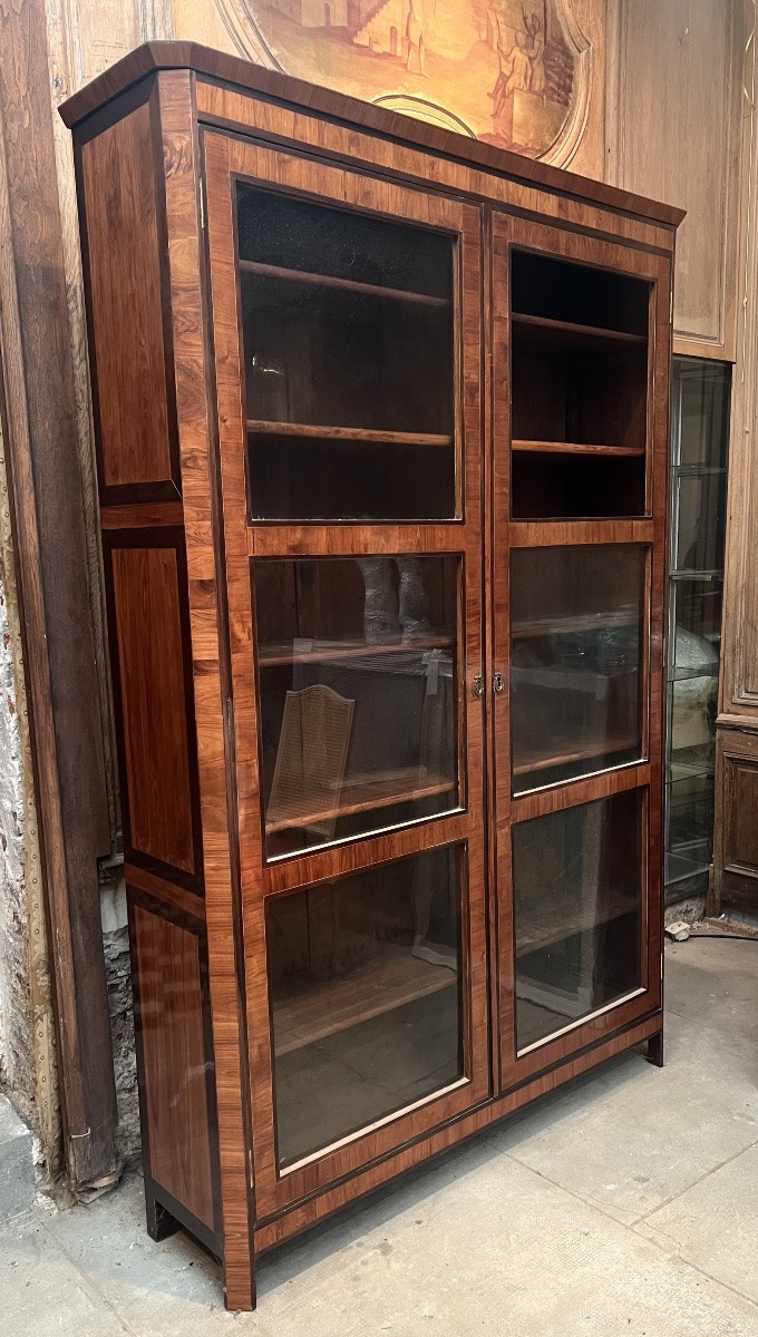 Exceptionnelle Vitrine de Bibliothèque en Marqueterie de Bois de Rose - Époque XVIlle-photo-4