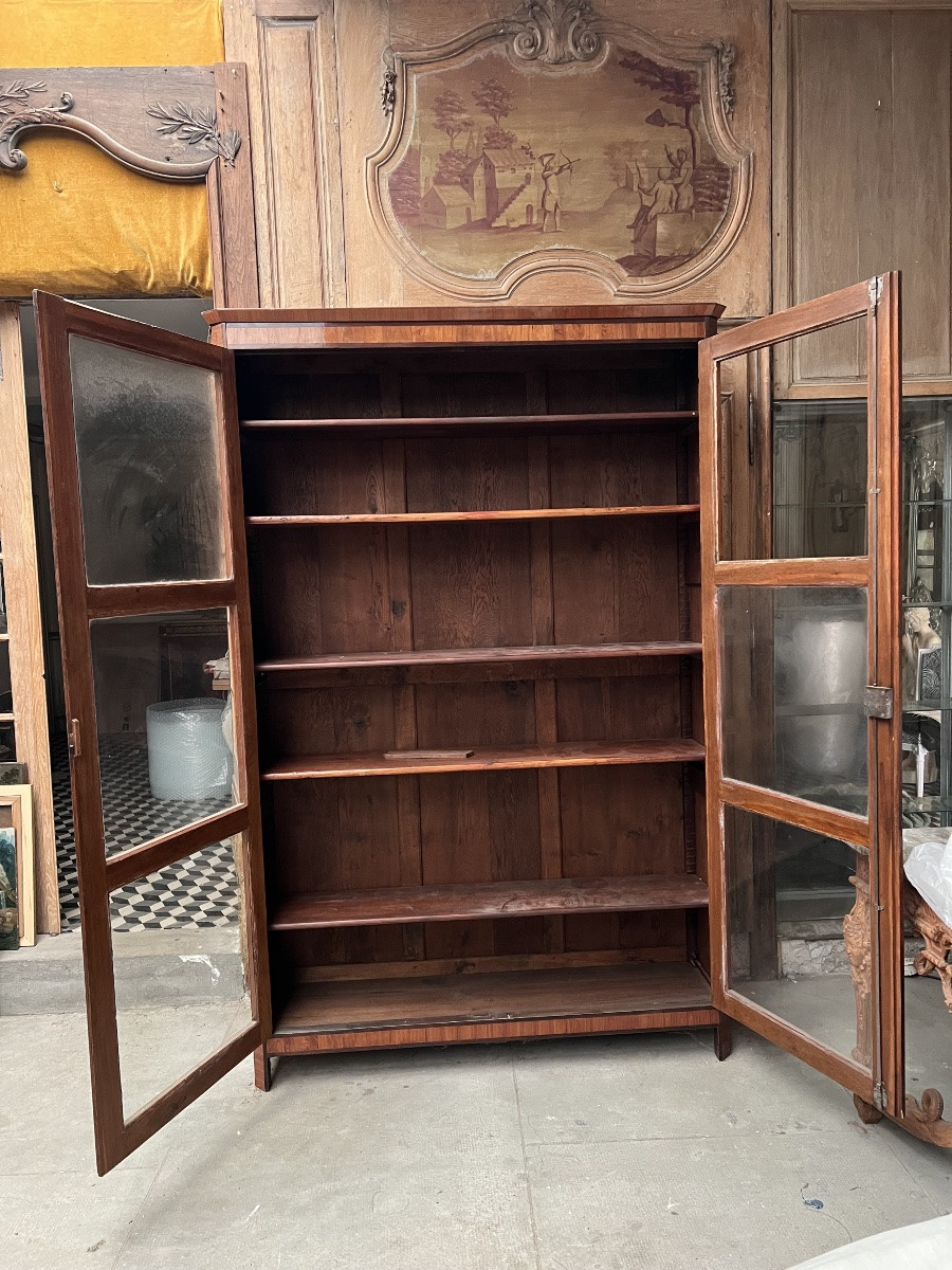 Exceptionnelle Vitrine de Bibliothèque en Marqueterie de Bois de Rose - Époque XVIlle-photo-1