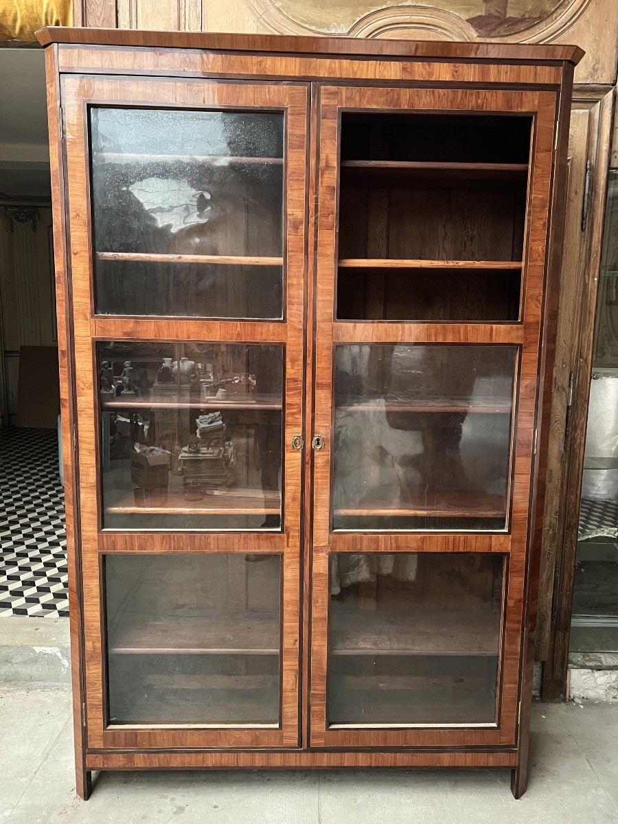 Exceptionnelle Vitrine de Bibliothèque en Marqueterie de Bois de Rose - Époque XVIlle-photo-2