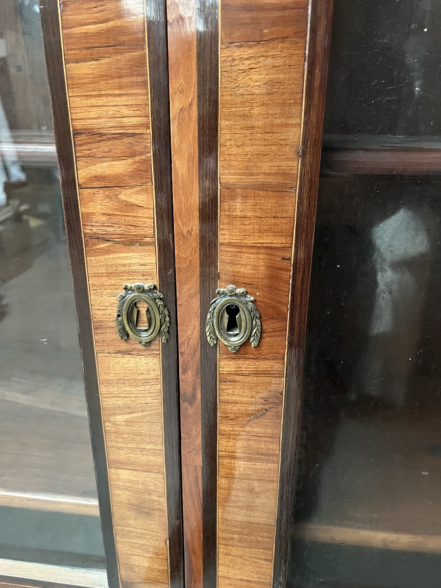 Exceptionnelle Vitrine de Bibliothèque en Marqueterie de Bois de Rose - Époque XVIlle-photo-6