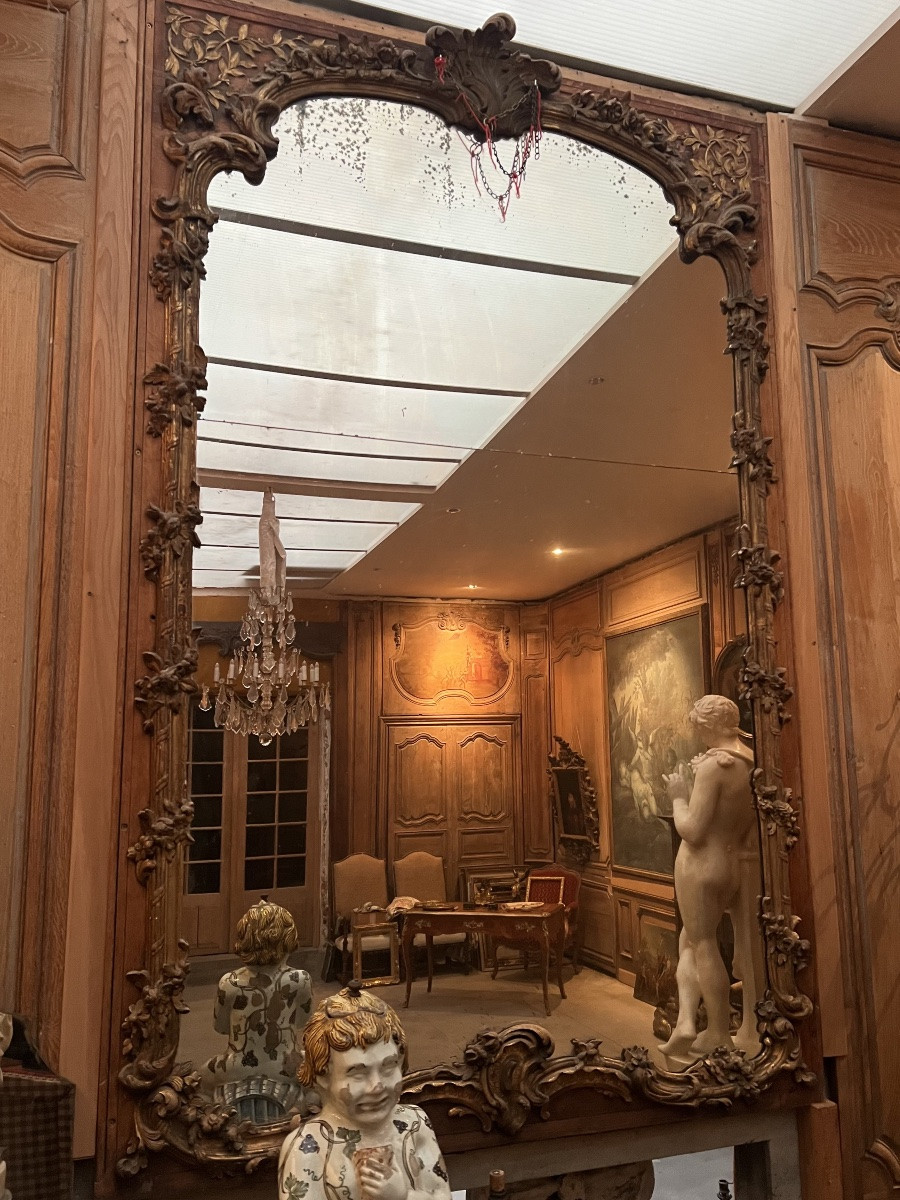 Grand trumeau de style Louis XV à décor floral ajouré-photo-4