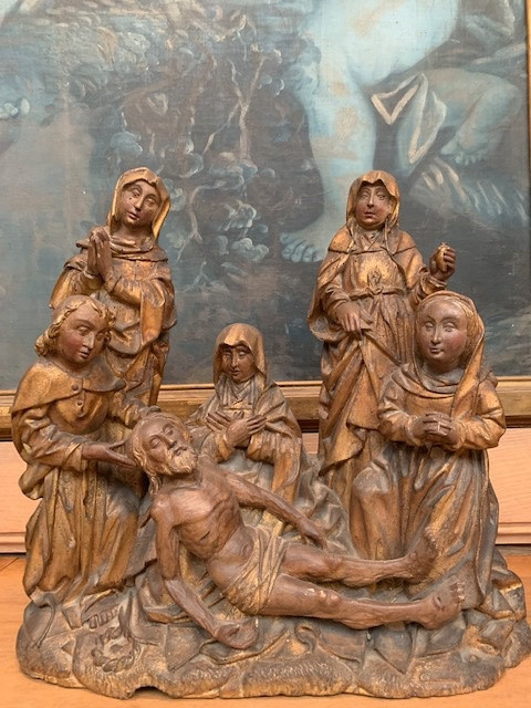 Lamentation du Christ en bois sculpté Du XVeme siècle -photo-2