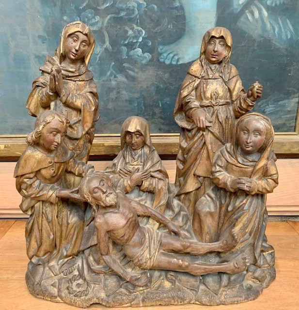 Lamentation du Christ en bois sculpté Du XVeme siècle -photo-4