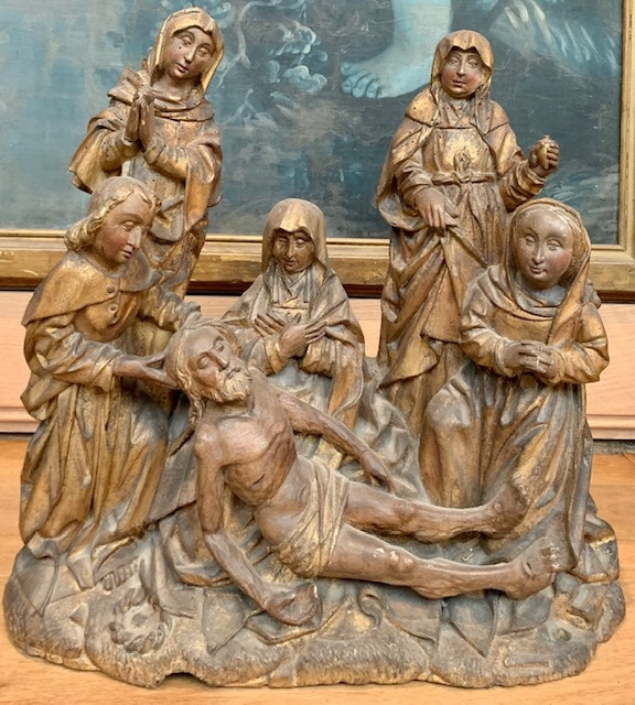 Lamentation du Christ en bois sculpté Du XVeme siècle -photo-5