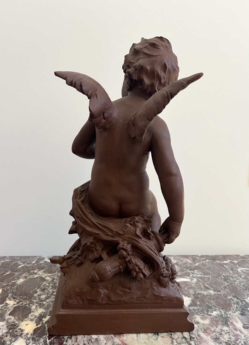 Sculpture de Cupidon en terre cuite signe de  par H. Weigel -photo-2