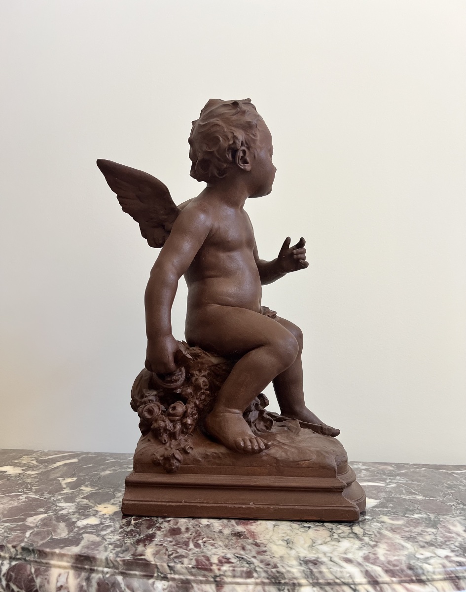 Sculpture de Cupidon en terre cuite signe de  par H. Weigel -photo-2