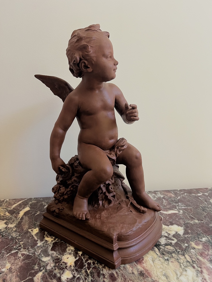 Sculpture de Cupidon en terre cuite signe de  par H. Weigel -photo-7
