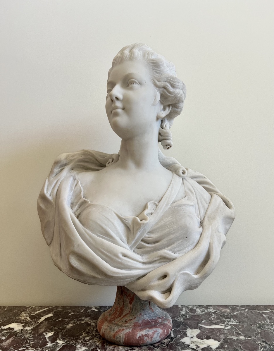 Important Italian Bust In White Carrara Marble Depicting A Young Woman – Early 19th Century-photo-2