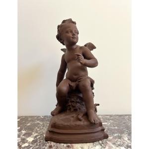 Terracotta Sculpture Of Cupid, Signed By H. Weigel