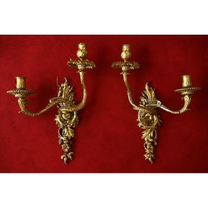 Exceptionnelles paires d’appliques murales en bronze doré, style régence