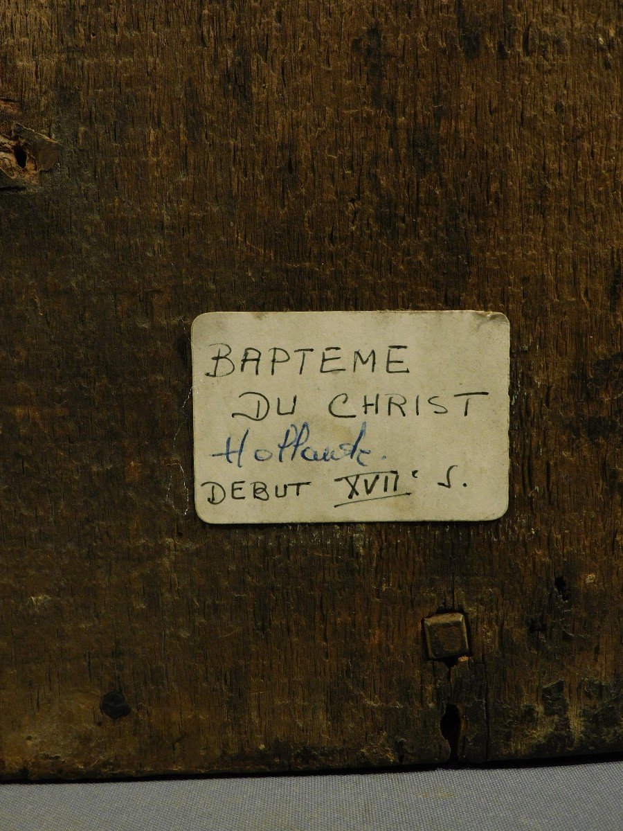 Panneau En Bois Sculpté 17eme Siécle   Bapteme Du Christ  Haute Epoque-photo-2