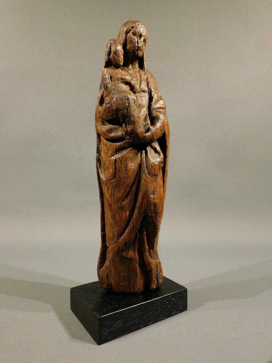 Vierge A l'Enfant Sculpture En Bois 16eme Siécle Haute Epoque-photo-2