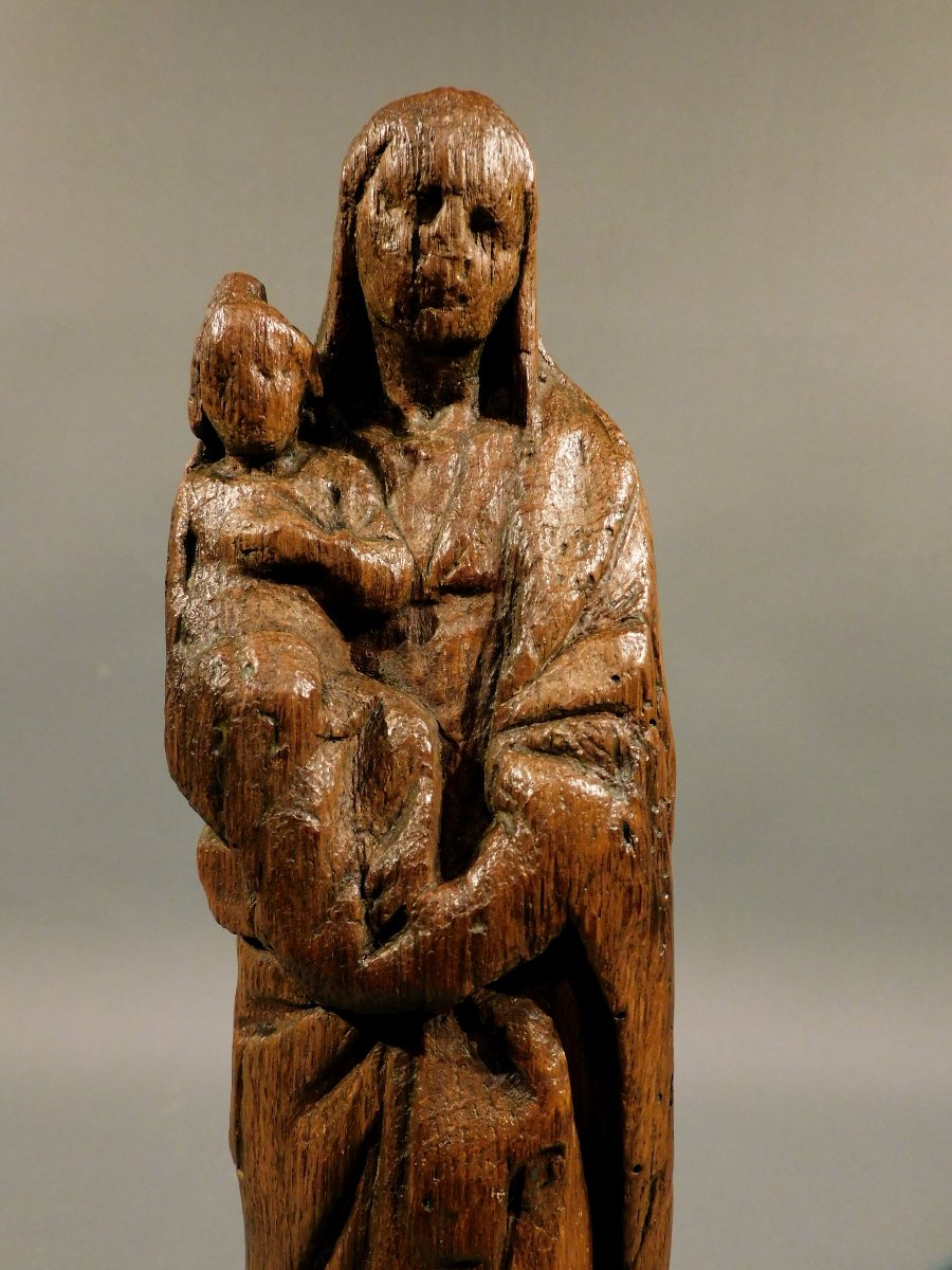 Vierge A l'Enfant Sculpture En Bois 16eme Siécle Haute Epoque-photo-3