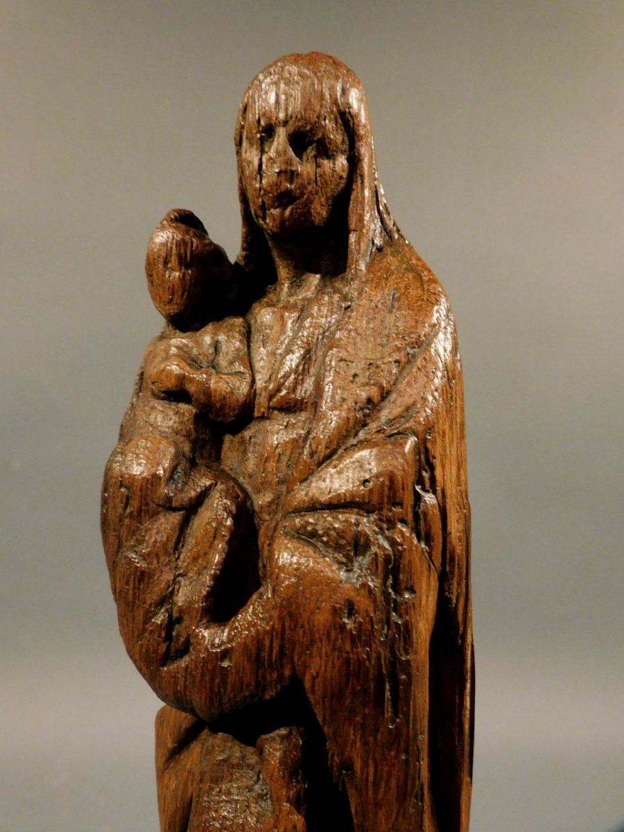 Vierge A l'Enfant Sculpture En Bois 16eme Siécle Haute Epoque-photo-4