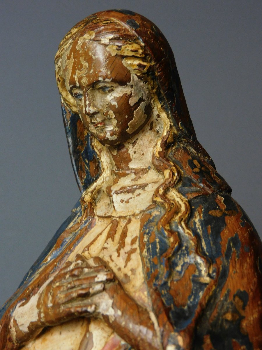 Vierge En Bois Sculpté  16eme Siécle Haute Epoque-photo-3