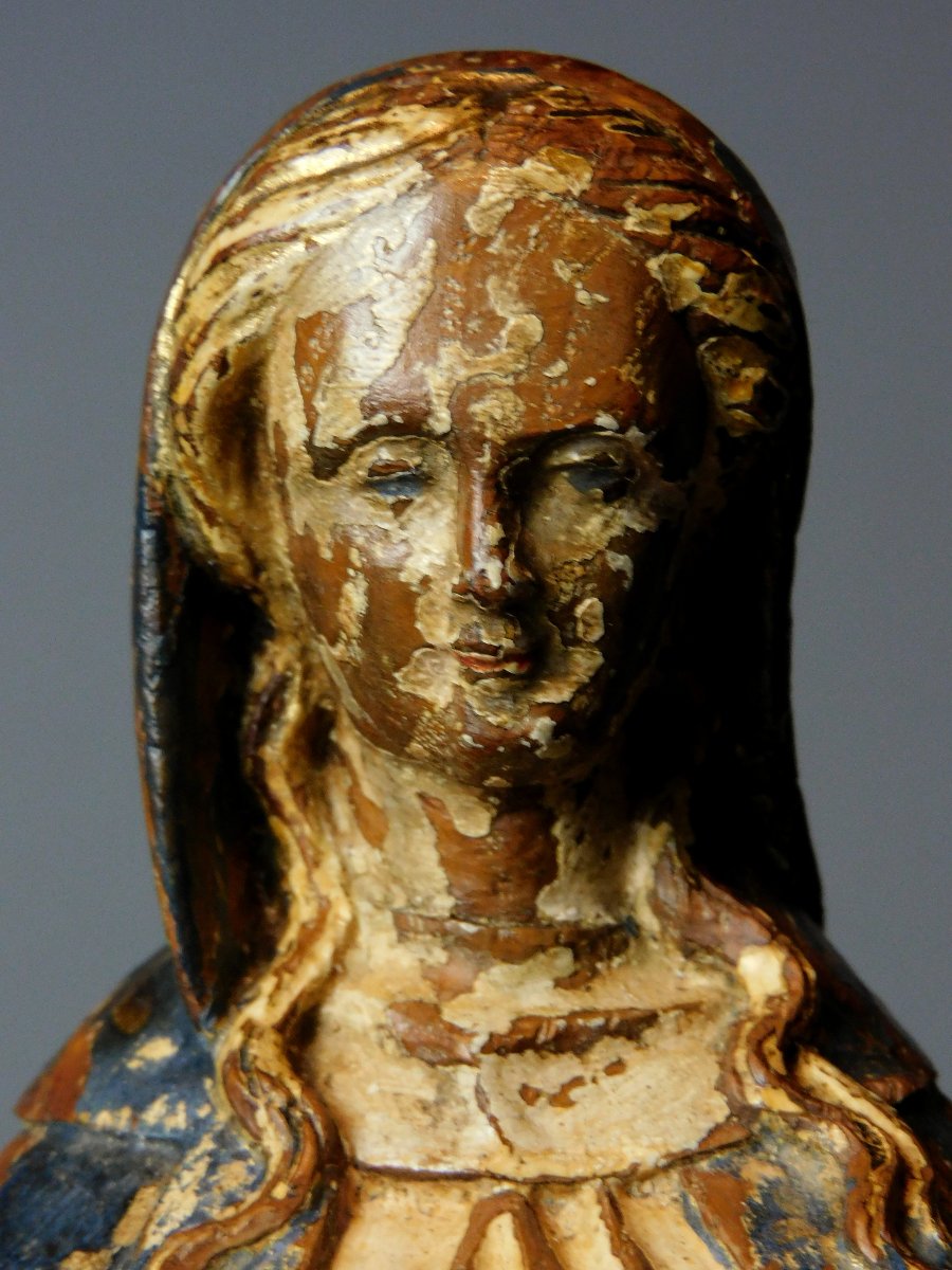 Vierge En Bois Sculpté  16eme Siécle Haute Epoque-photo-4