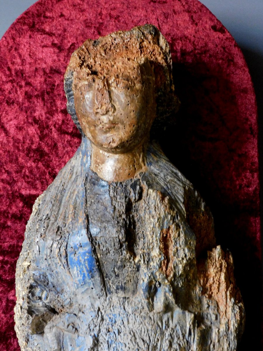 Sainte En Bois Sculpté XVIeme Siécle Haute Epoque Vierge ?-photo-3