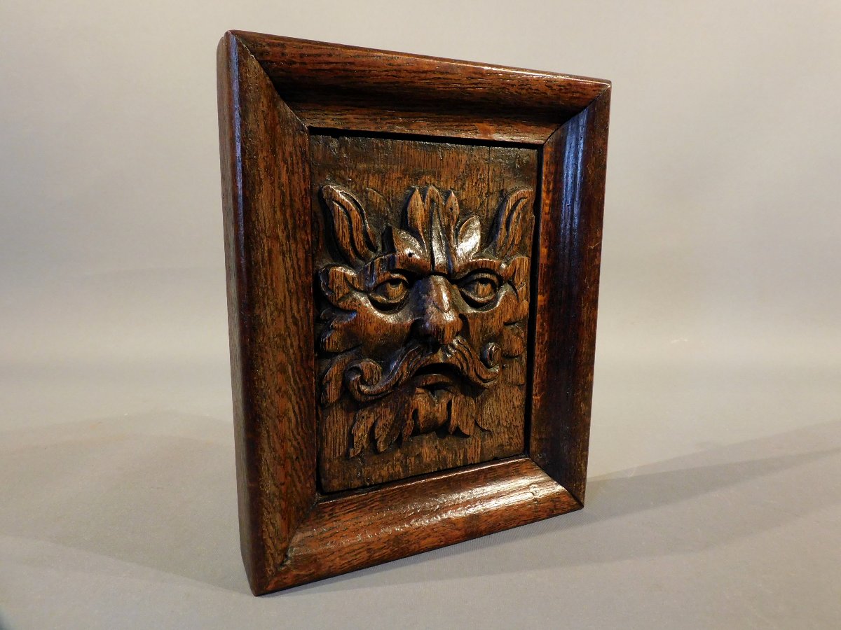 Paire de panneaux en bois "Greenman" XVIIe siècle-photo-1