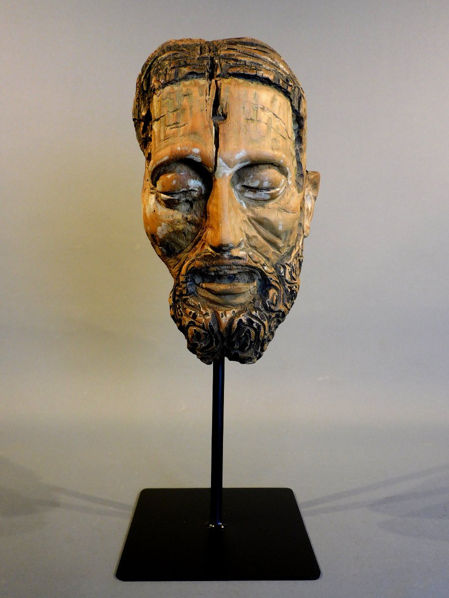 Wooden Head Of Christ - Haute époque, Early 16th Century-photo-2