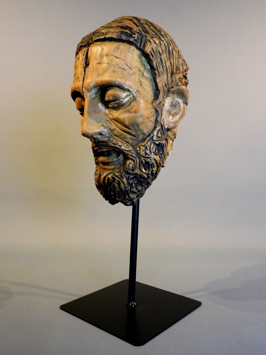 Wooden Head Of Christ - Haute époque, Early 16th Century-photo-3