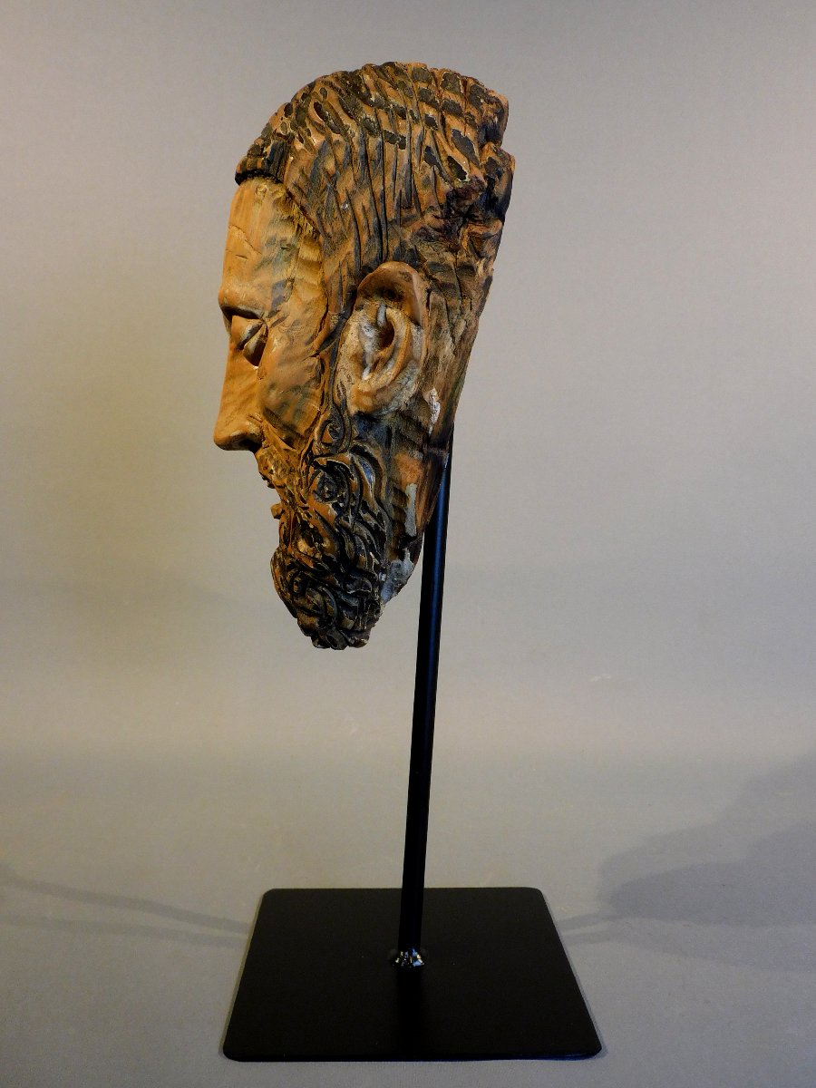 Wooden Head Of Christ - Haute époque, Early 16th Century-photo-3