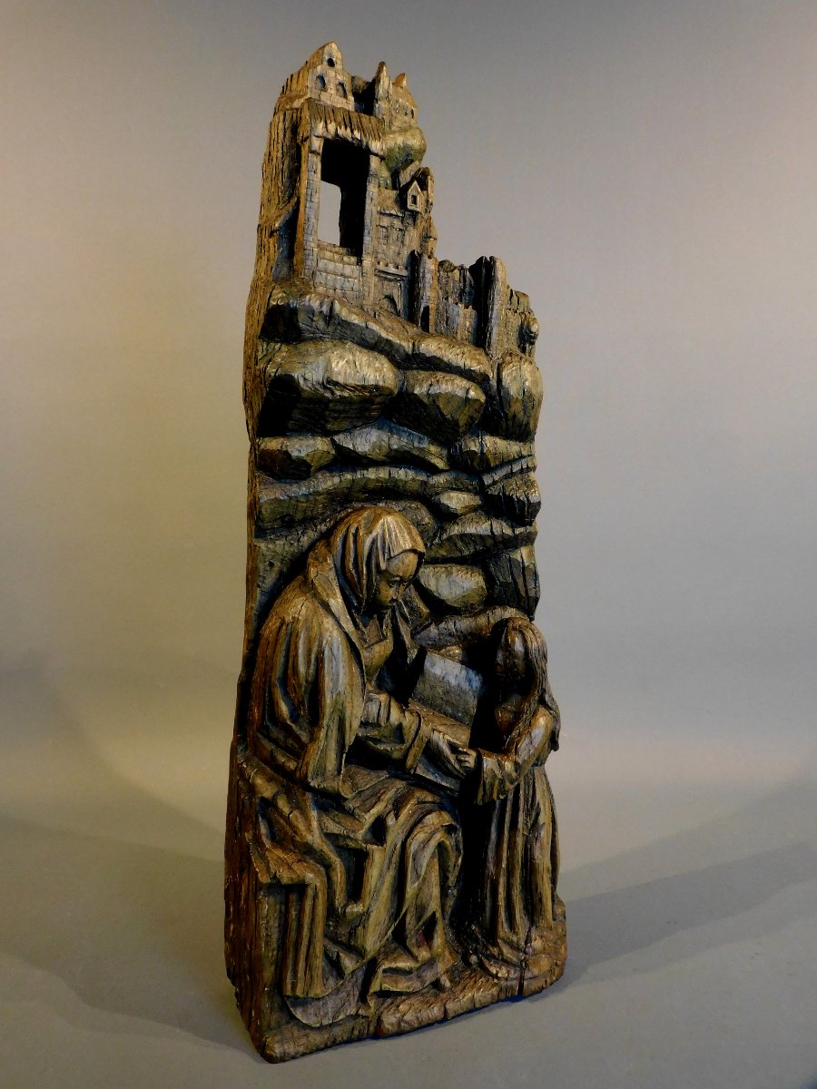 Un fragment de retable en bois XVIeme Haute Epoque  - Vierge  - Sainte Anne-photo-2