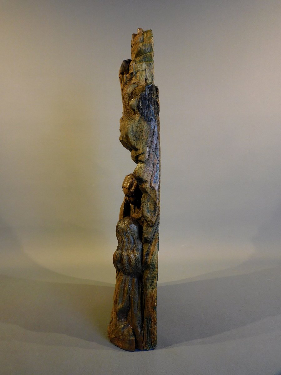 Un fragment de retable en bois XVIeme Haute Epoque  - Vierge  - Sainte Anne-photo-1