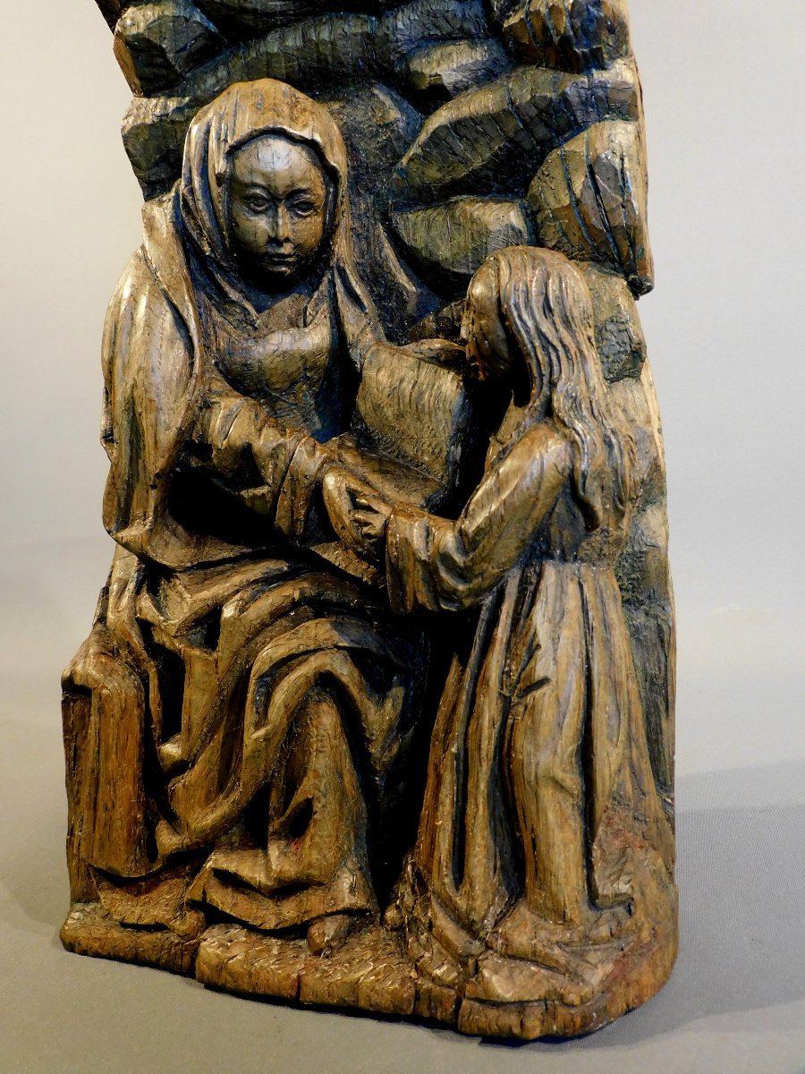 Un fragment de retable en bois XVIeme Haute Epoque  - Vierge  - Sainte Anne-photo-4