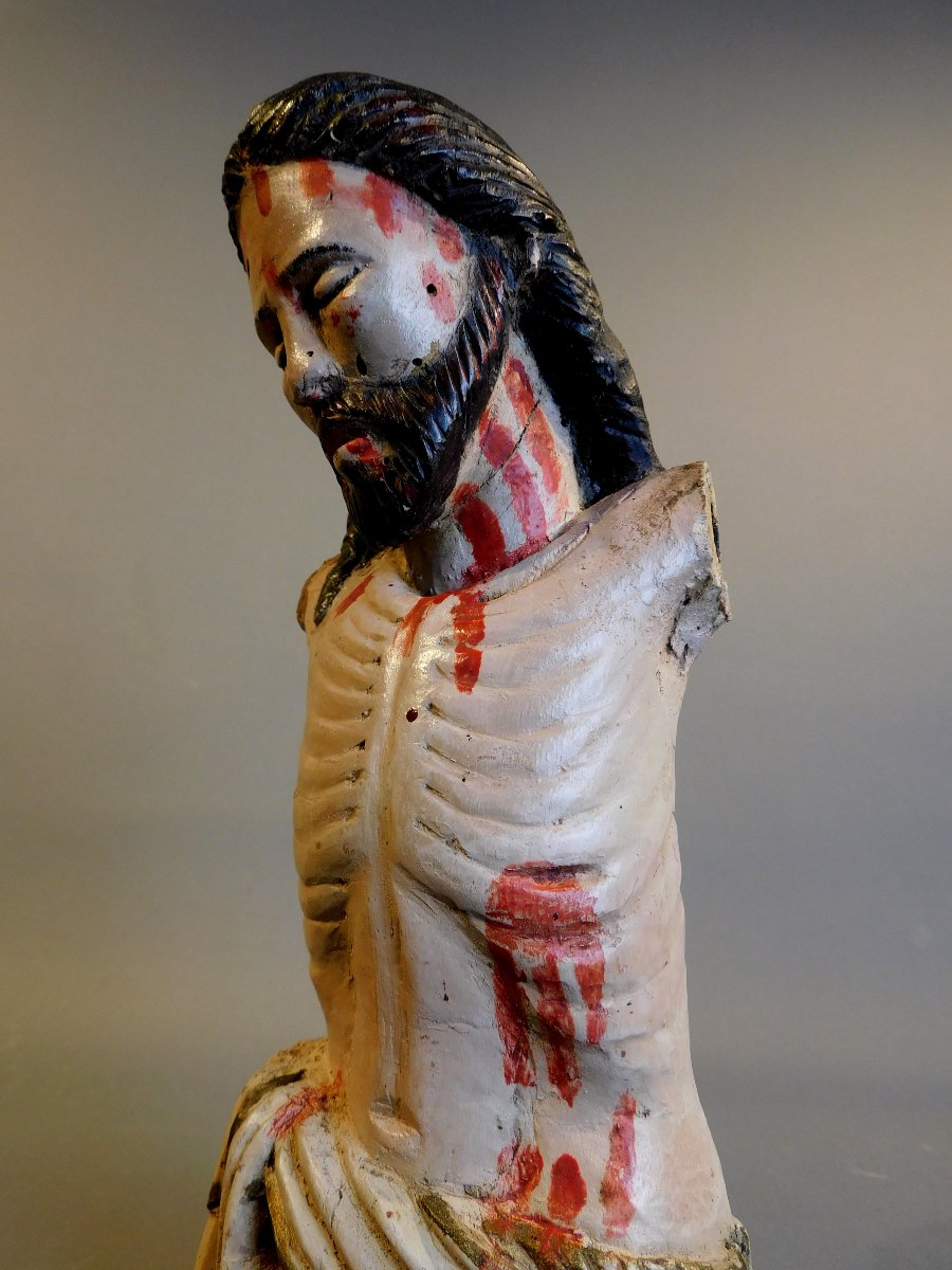 Buste en bois du Christ XIXe siècle-photo-3
