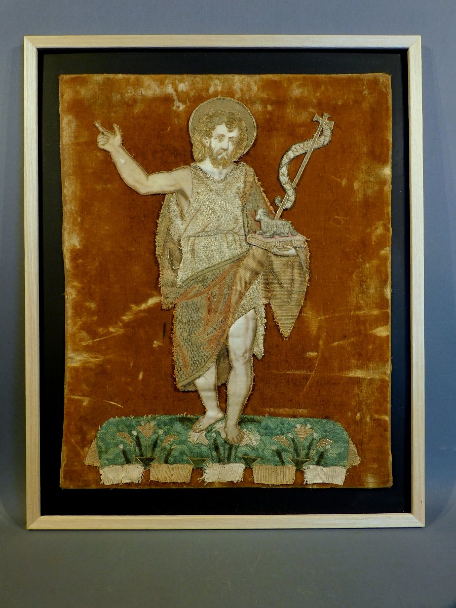 Broderie Jean-Baptiste avec l'agneau de Dieu XVIIIe siècle-photo-2