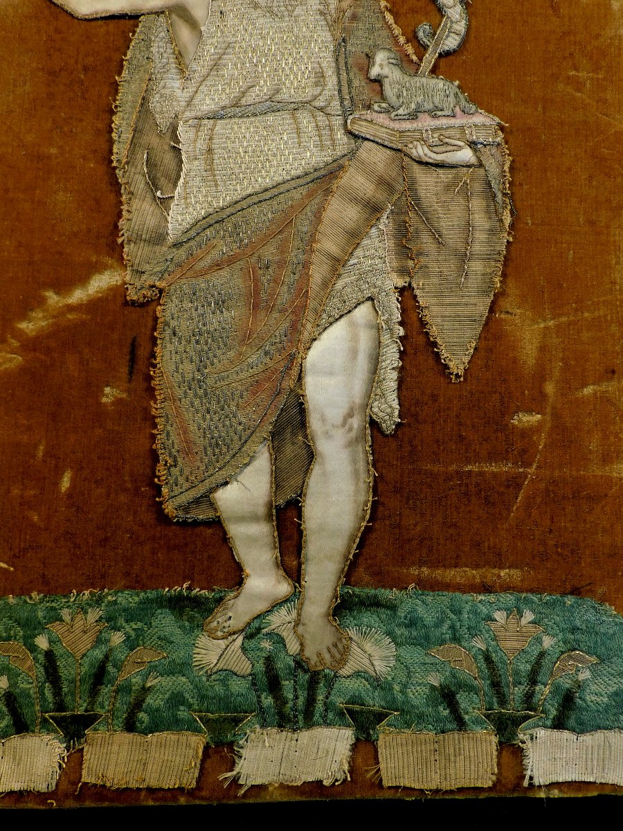 Broderie Jean-Baptiste avec l'agneau de Dieu XVIIIe siècle-photo-3