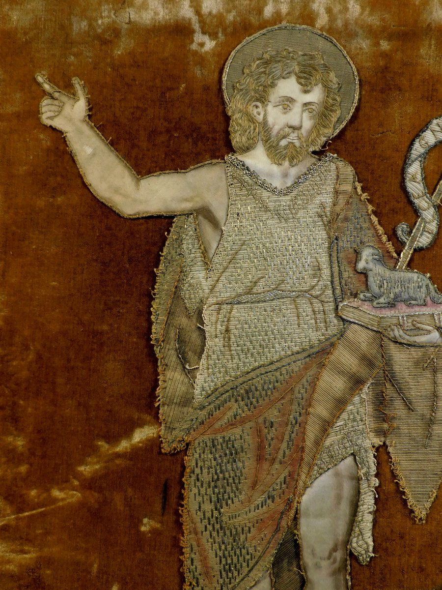 Broderie Jean-Baptiste avec l'agneau de Dieu XVIIIe siècle-photo-4