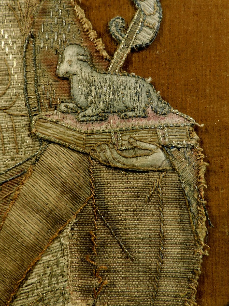 Broderie Jean-Baptiste avec l'agneau de Dieu XVIIIe siècle-photo-3