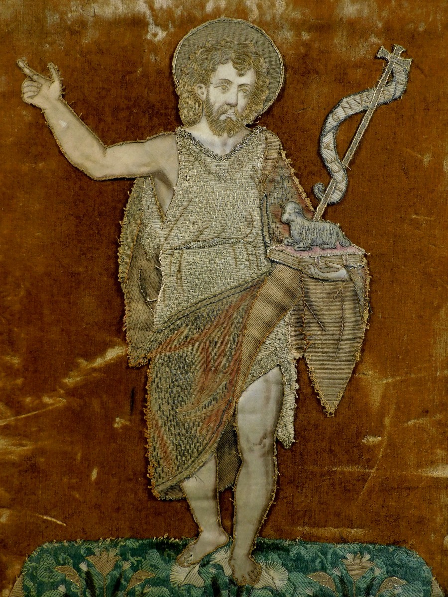 Broderie Jean-Baptiste avec l'agneau de Dieu XVIIIe siècle