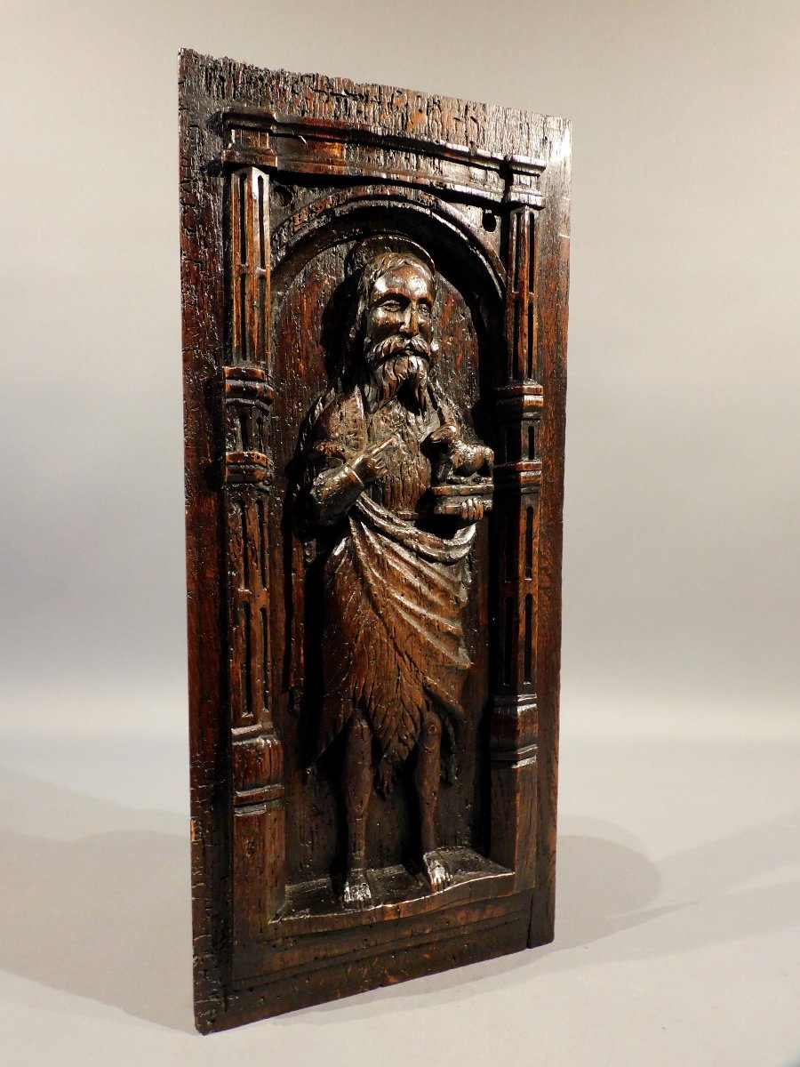 Carved Oak Panel, John The Baptist, 16th Century-photo-2