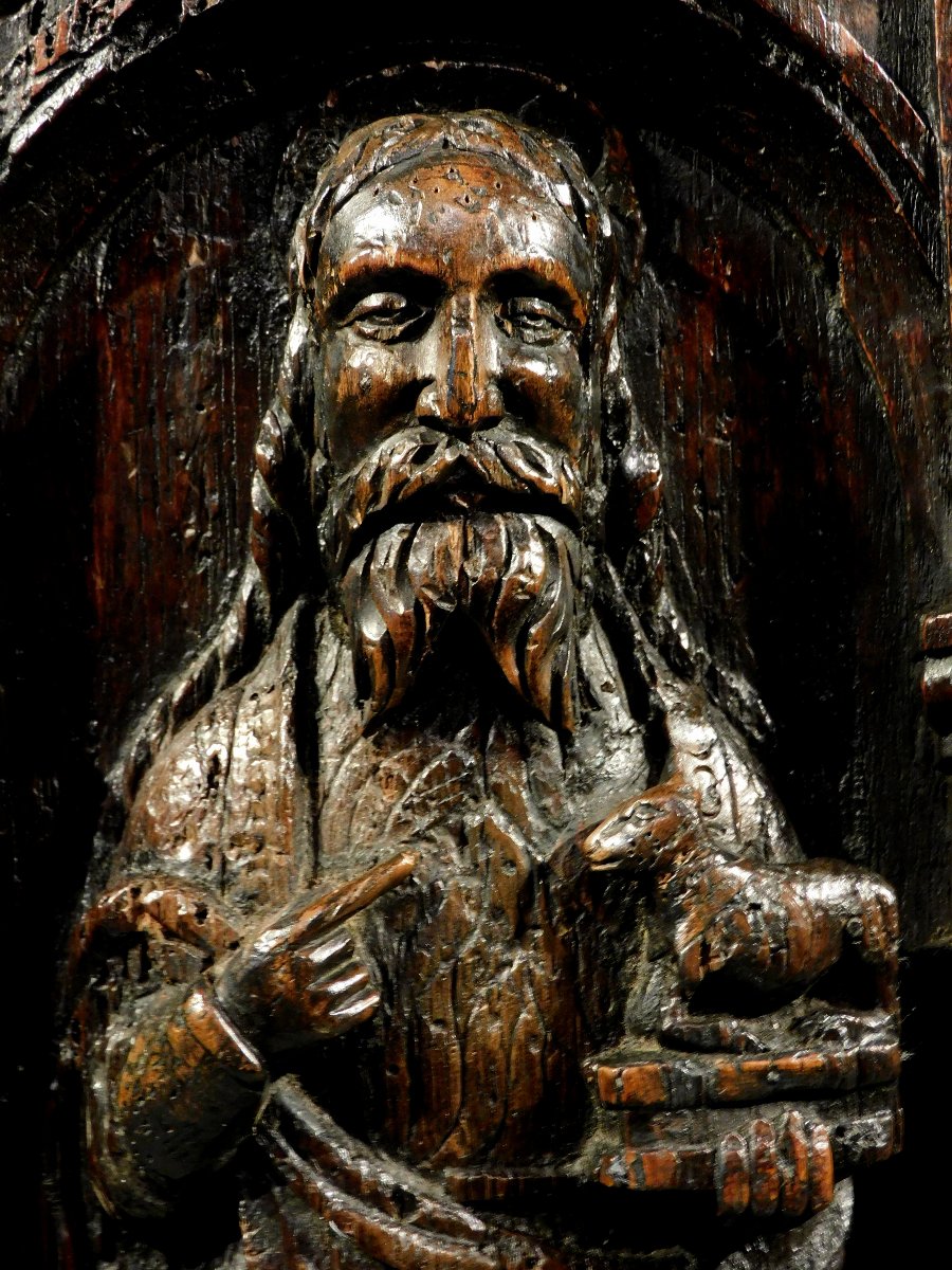 Carved Oak Panel, John The Baptist, 16th Century-photo-1