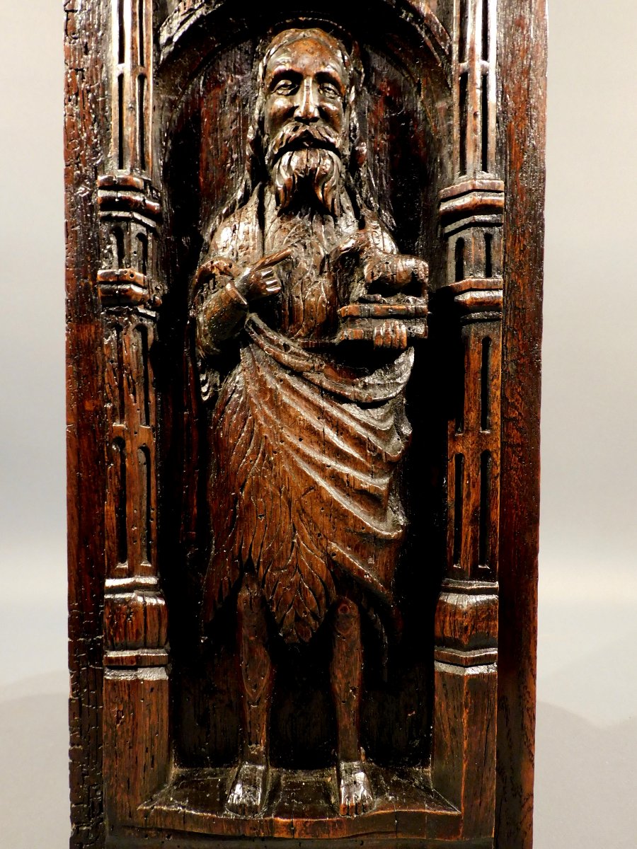 Carved Oak Panel, John The Baptist, 16th Century-photo-4