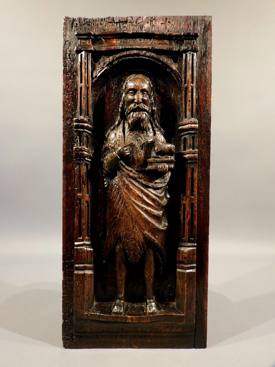 Carved Oak Panel, John The Baptist, 16th Century