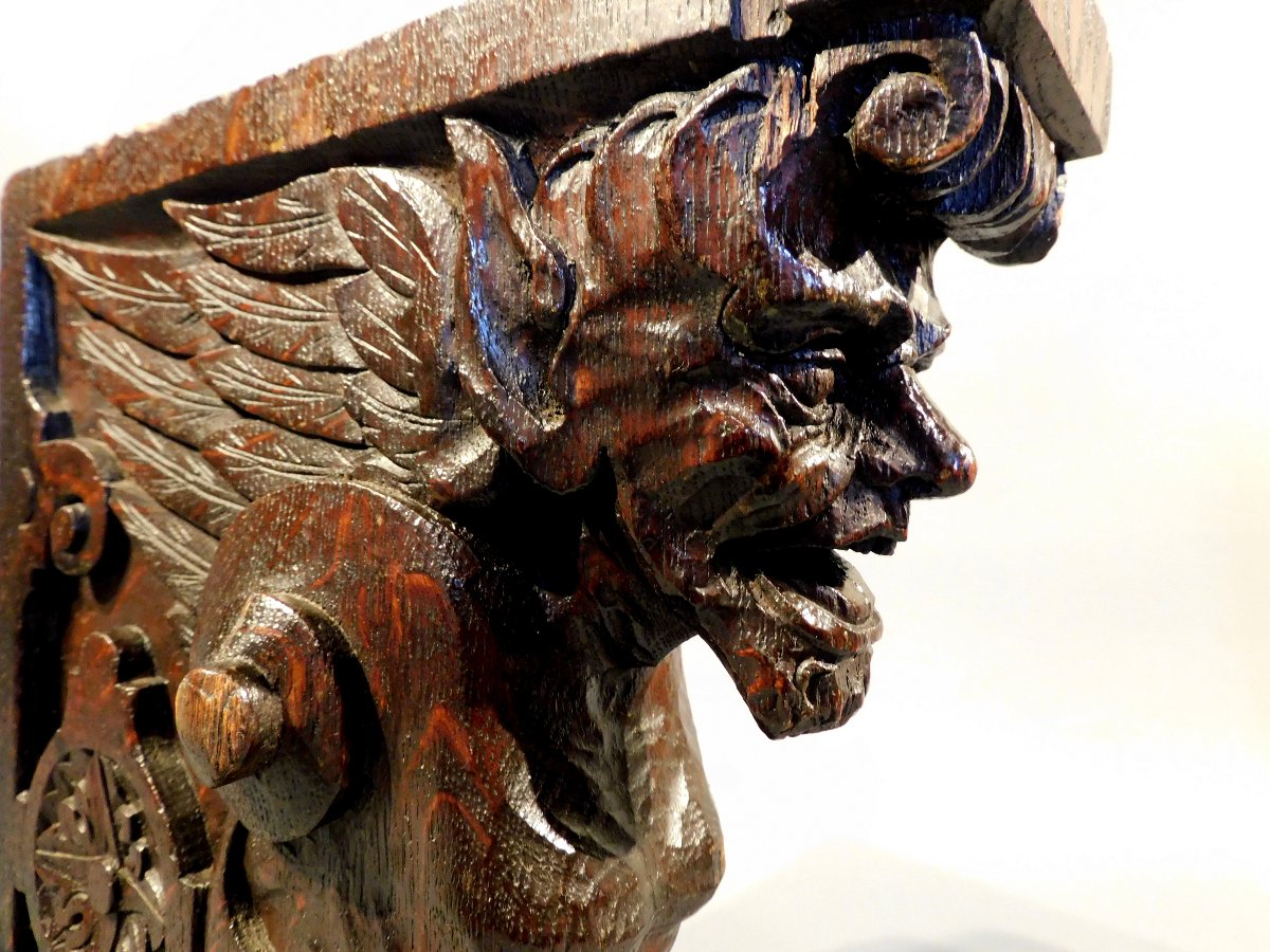 Pair Of Oak Sculptures With Satyr Heads -  19th Century-photo-2