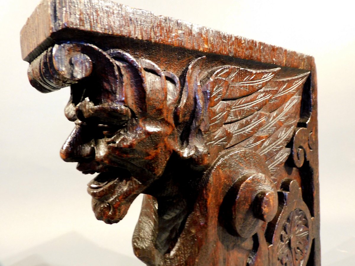 Pair Of Oak Sculptures With Satyr Heads -  19th Century-photo-3