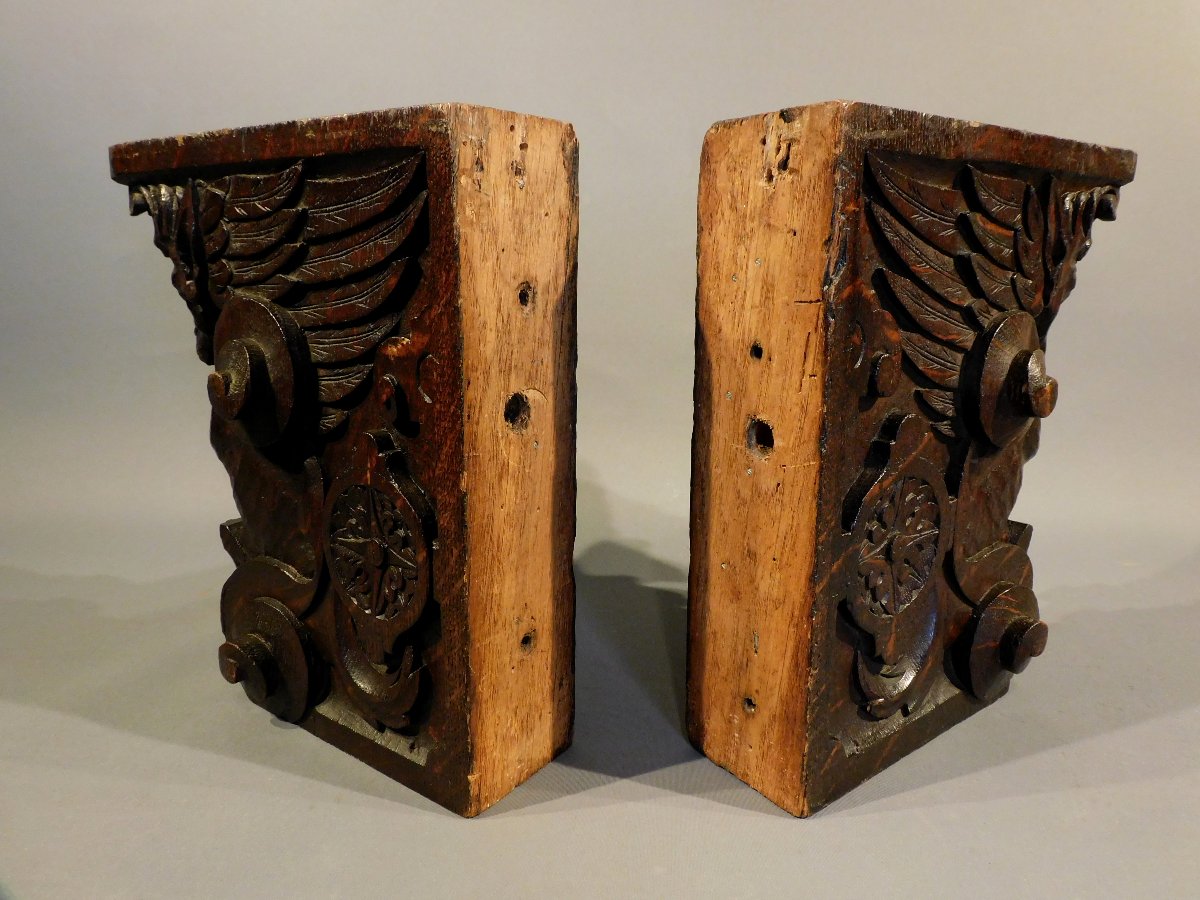 Pair Of Oak Sculptures With Satyr Heads -  19th Century-photo-5