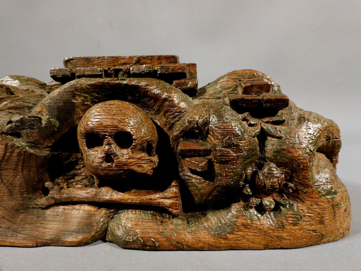 Oak Base Adorned With A Skull From A Crucifix, Late 16th/early 17th Century, Haute Epoque-photo-3